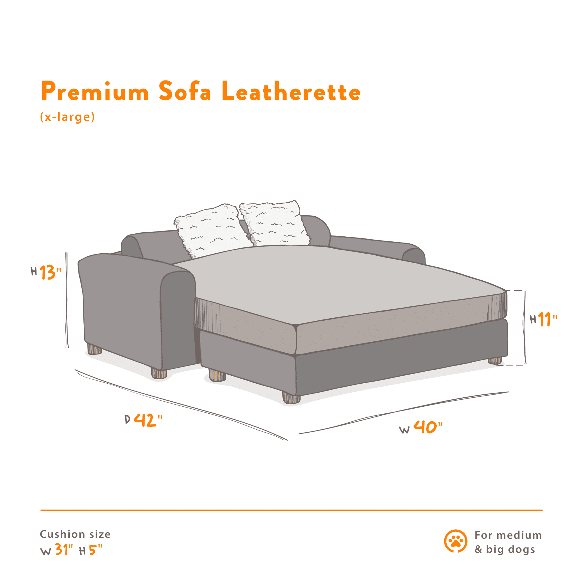 Moots Premium Leatherette Pets Sofa Espresso, Extra Large