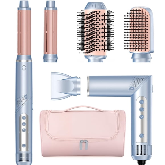 Hot Air Hair Multi-Styler - Juego de estilizador profesional 5 en 1 con rizadores de aire, secador de pelo, cepillo alisador concentrador para secado rápido, rizador, alisado, estuche de viaje incluid