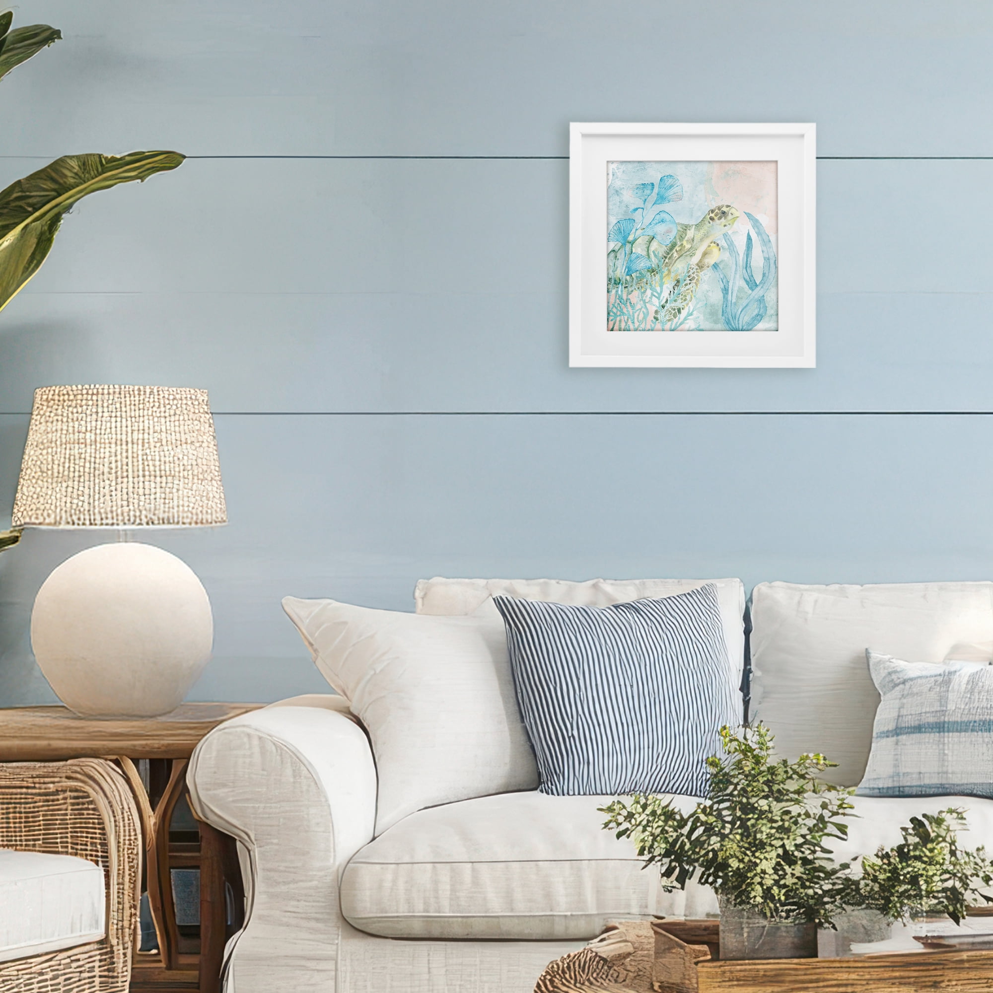 Stupell Industries Sea Swim Turtle White Framed Print Under Glass, design by Kim Allen