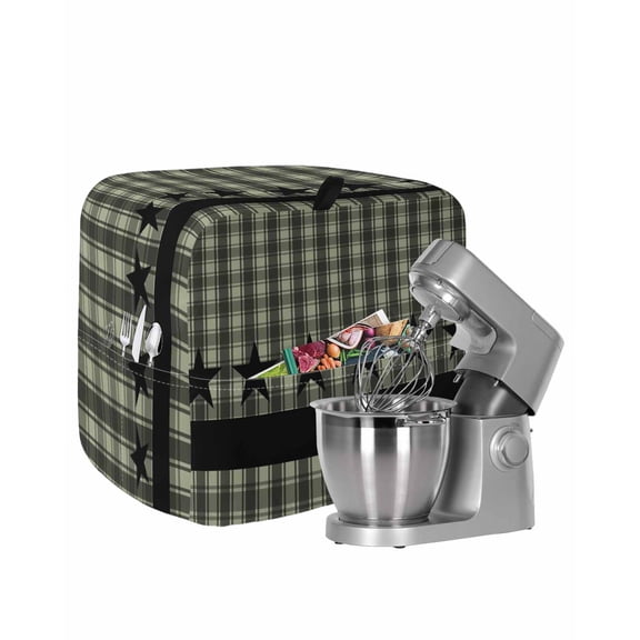 Sage Green Black Plaid Stand Mixer Dust Cover with Storage Pocket & Handles,Vintage Star Buffalo Check Rustic Fits All Tilt Head & Bowl Lift Kitchen Appliance Cover Organizer Accessories,4.5-5 Quart