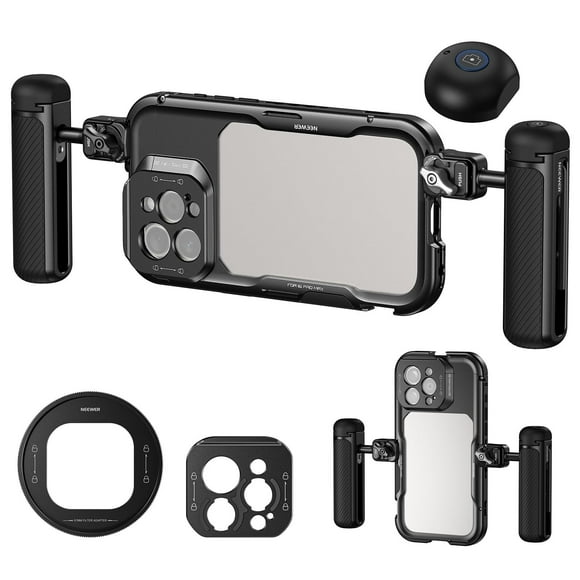 NEEWER 16 Pro Max Cage with Two Quick Release Side Handles, Phone Video Rig Kit with 67mm Filter Adapter, 17mm Lens Mount, T Mount Lens Adapter Compatible with iPhone 16
