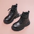 thumbnail image 2 of DHFJKG Ankle Boots For Girl Leather Upper Round Toe Solid Color Lace Up Lug Sole Non-Slip Boot With Side Zipper For Little Big Kids Versatile Shoes, 2 of 7