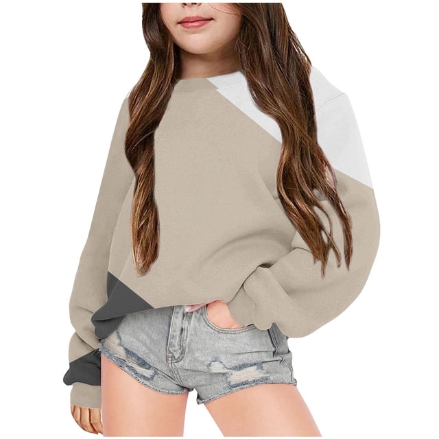 AherBiu Chandails en Molleton pour Enfants Filles Col Rond Doublé Polaire Léger Décontracté Athlétique Chandail Automne Hiver Confortable