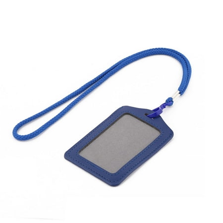 Style Name Tag - Faux Leather Vertical Style ID Name Card Tag Badge Holder Carrier Blue w Lanyard