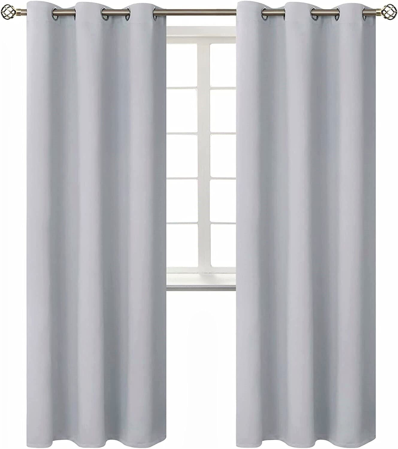2 panels K68 silver color 100 % blackout thermal light blocking drapes for sliding patio window curtain top grommets noise reducing 37' wide X 63' length each panel