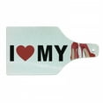 thumbnail image 1 of High Heels Cutting Board, I Love My Shoes Wording Heart and High Heels Shapes, Decorative Tempered Glass Cutting and Serving Board, in 3 Sizes, by Ambesonne, 1 of 2