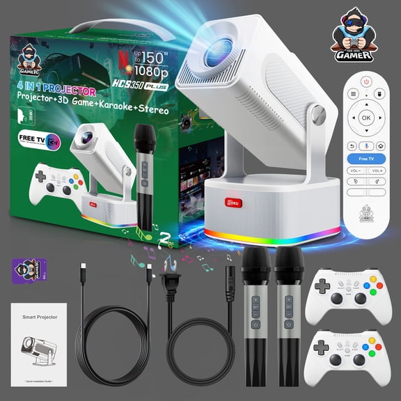 KAIXUDA USA HCS350PLUS 1080P Projector with Wireless Screen Mirroring, Built-in Karaoke & Speaker, 3D Gaming Ready Home Theater Projector for Outdoor Movies, Compatible with TV Stick/Phone/PS5