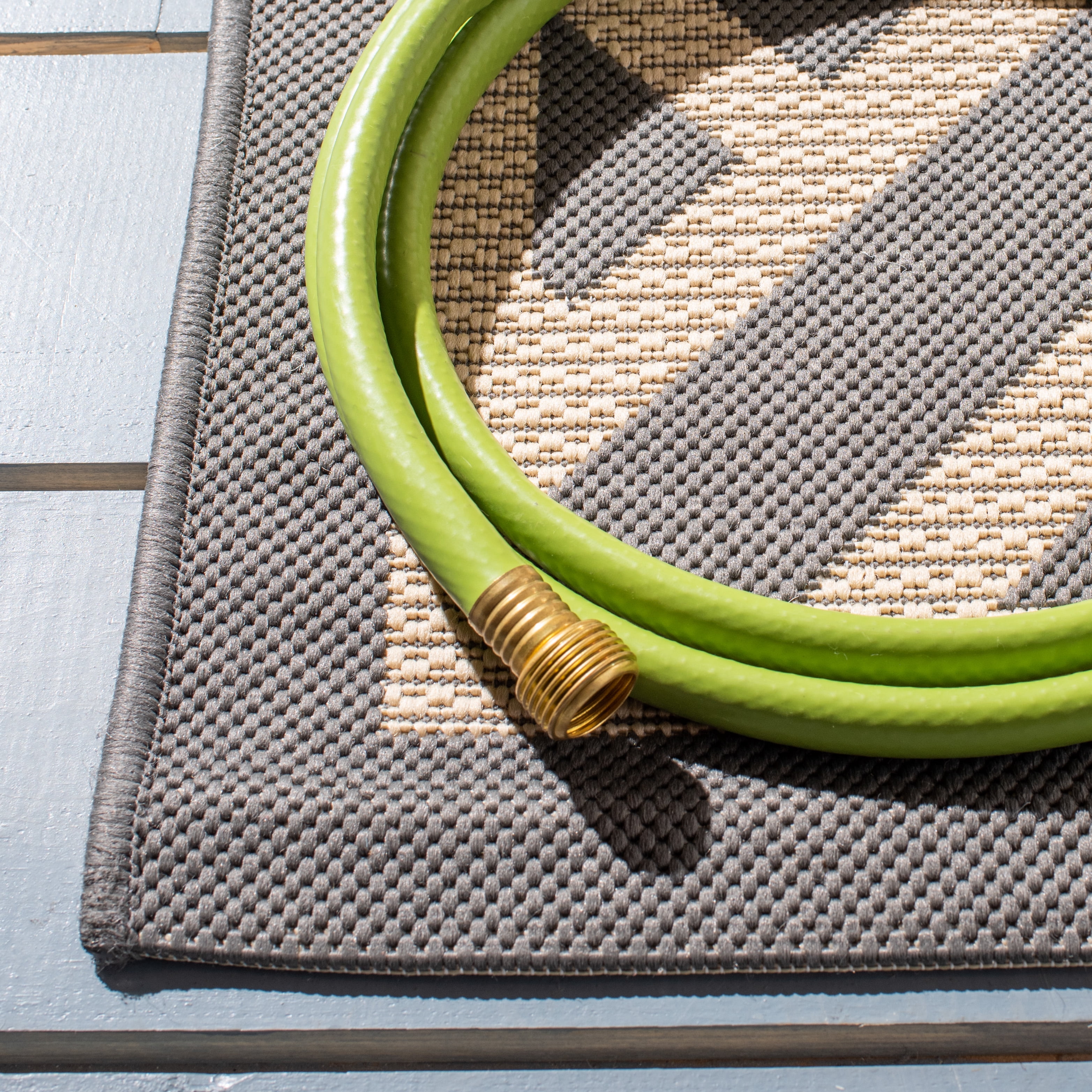 SAFAVIEH Courtyard Janey Bordered Indoor/Outdoor Runner Rug, Anthracite/Light Beige, 2'3" x 8'