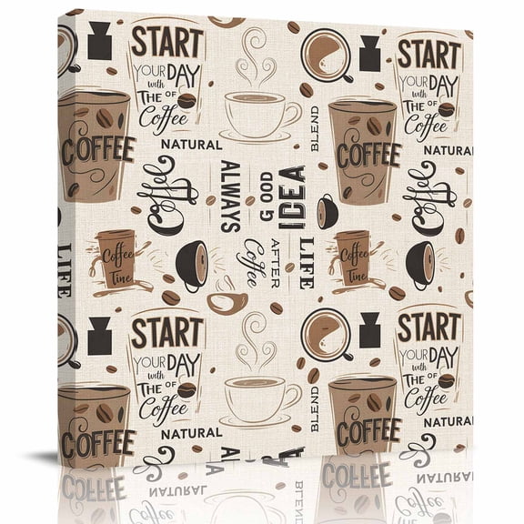 Framed Canvas Wall Art for Living Room Coffee Cup Wall Decor, Coffee Beans Day Aesthetic Paintings for Bedroom Office Kitchen Bathroom, Ready to Hang Artwork Wall Pictures 8x8 Inch