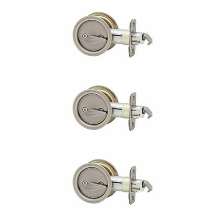 Kwikset Bed and Bath Locking Sliding Door Pull & Lock, Antique Nickel (3 Pack)