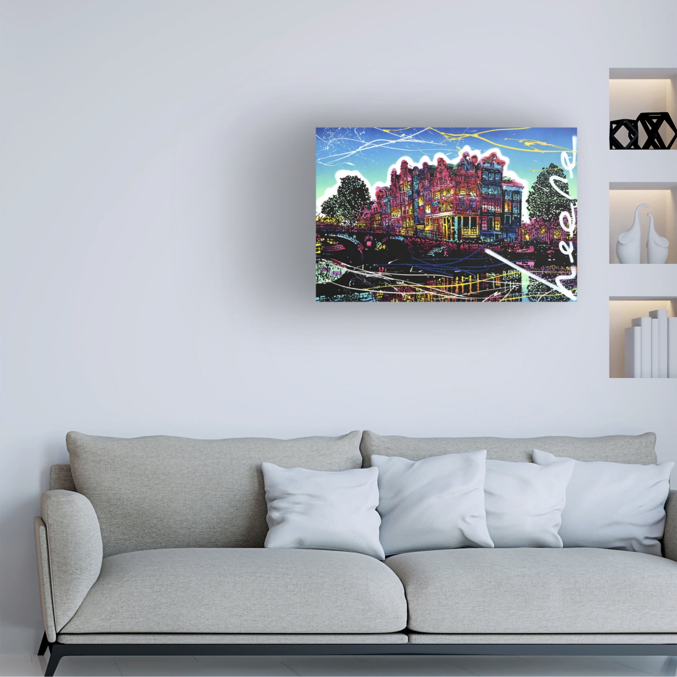 Canvas Wall Art - Ray Heere 'Colorful Cityview of Brouwersgracht In Amsterdam' Wall Art for Living Room, Bedroom, or Office Décor by Trademark Fine Art - 19 x 12 Inches