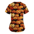 thumbnail image 3 of Camiseta de cuello en V con temática de Halloween para mujer con estampado de calabaza y fantasma, perfecta para celebraciones navideñas, 3 of 3