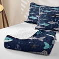 thumbnail image 4 of meiyoeat Cartoon Shark Whale Shark Ocean Bed Spread Queen for Boys Girls, Starfish Sea Marine Queen Coverlet Set, Navy, 3-Piece, 4 of 7