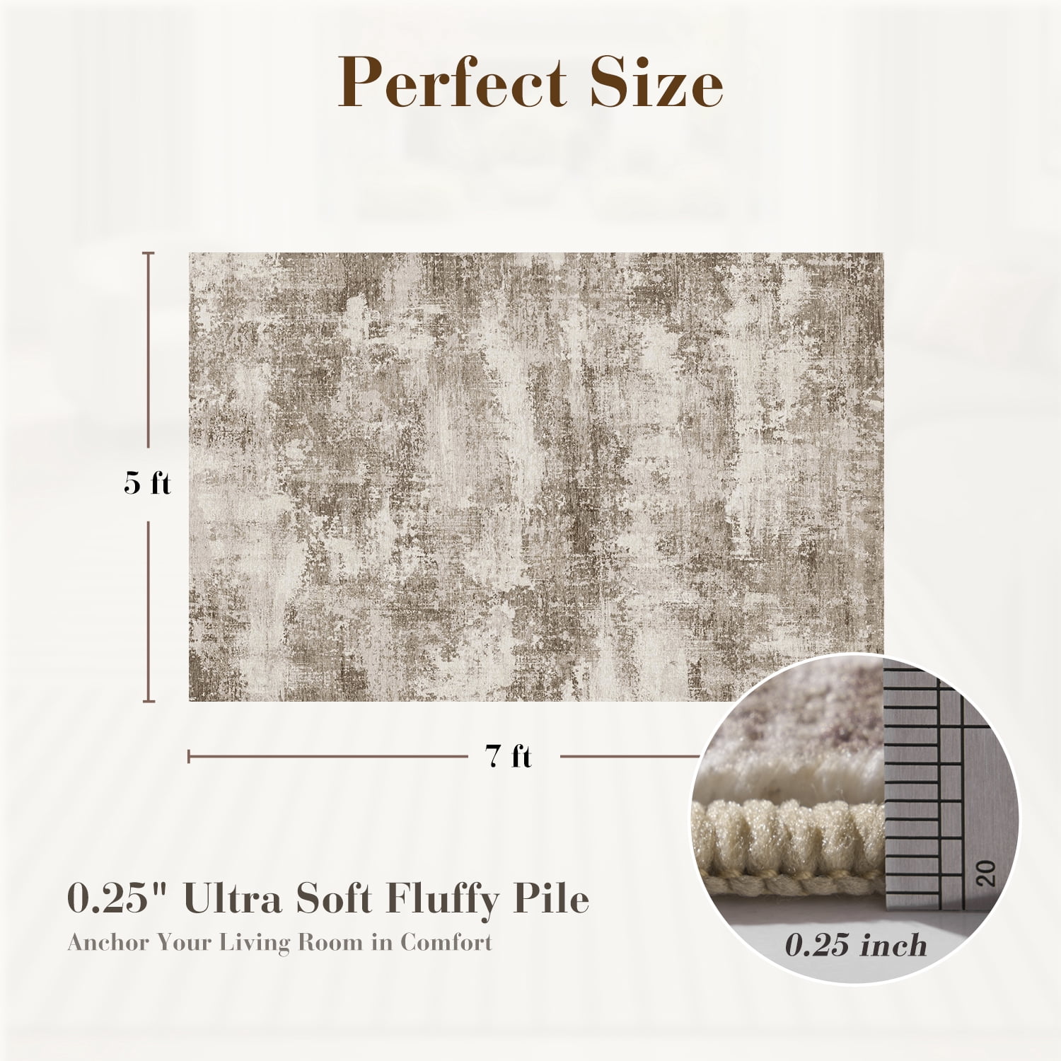 VUNATE 5'x7' Area Rugs for Living Room Washable Rugs Modern Abstract Distressed Indoor Rug Carpet Soft Fluffy Area Rugs for Bedroom Dining Room Office Kitchen Foldable Nonslip Rug Brown