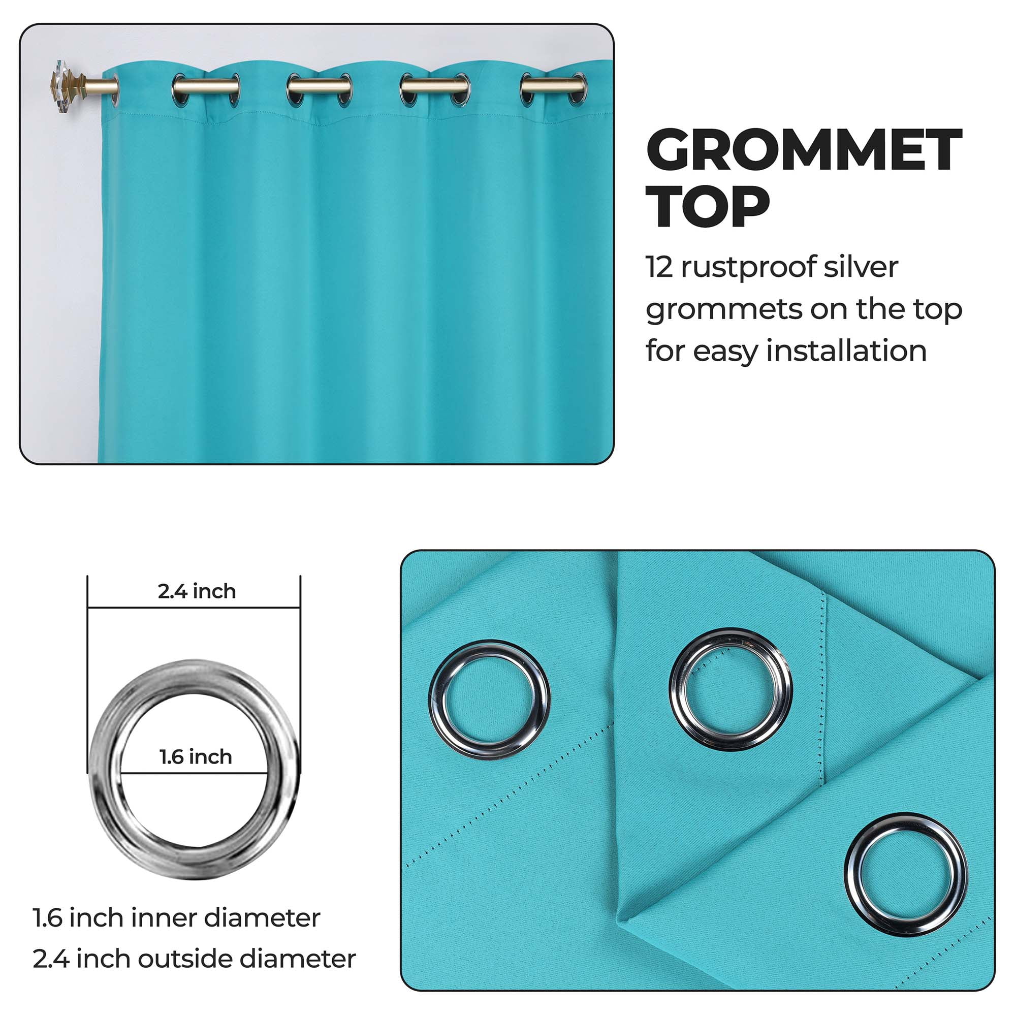 Superior Blackout Solid Light Filtering Grommet Curtain Panel Set, 70" x 84", Aqua