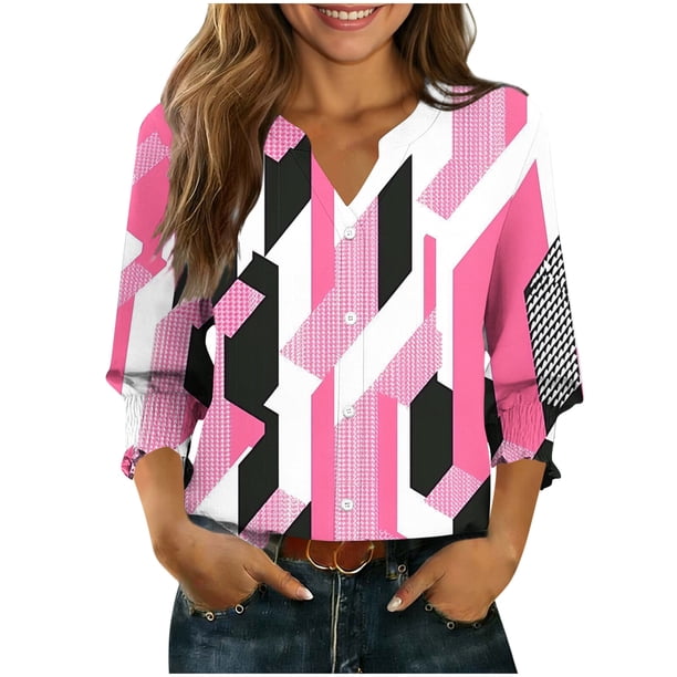 Camisas de Cuello de Tripulación de Manga Larga para Hombres 3/4 Cuarto de Manga V-Cuello Superior Botón Arriba Cardigan para la Moda Casual Primavera Verano