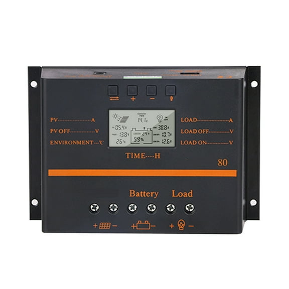 Solar 80A PWM Solar Charge Controller 12V/ 24V Self-Adapting LCD Solar Panel Battery Charge Discharge Regulator With 5V USB Output Temperature Compensation Multiple Protections