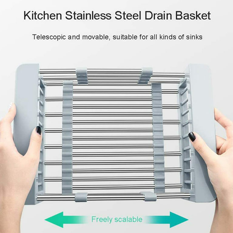 Cabilock Expandable Dish Drying Rack Adjustable Over The Sink Dish Drainer  Utensil Silverware Fruit Storage Holder Basket for Home Kitchen Pink