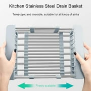 Expandable Dish Drying Rack Over The Sink Dish Basket Drainer with Telescopic Arms Functional Kitchen Sink Organizer for Vegetable, Fruit and Tableware