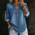 thumbnail image 6 of Miqool Women's Washed Denim Tunic Tops 3/4 Sleeve V-Neck Loose Fit Jean Blouse Casual Roll-Up Sleeve Everyday Shirts, 6 of 9