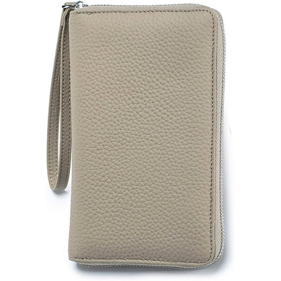 Leather Travel Wallet, Passport Wallet for Travel, Passport Holder for Family with RFID Blocking, with Zippered Pocket and Cash Slot, for Secure Traveling and Documentation Organizer (Eephant Grey)