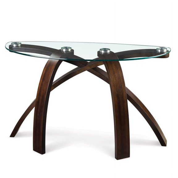 Allure Sofa Table in Hazelnut with Glass Top