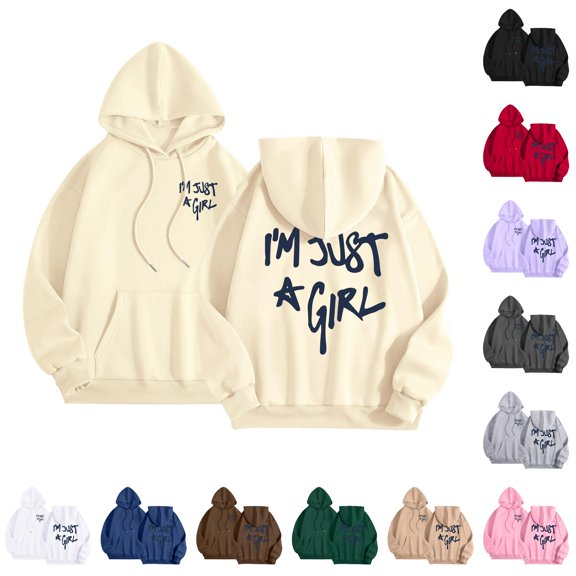 WERYOUNG Fashion Hoodies For Women With Letter Print Long Sleeve Pullover Hooded Sweatshirt With Pocket For Fall Winter Daily Wear Stylish Tops L