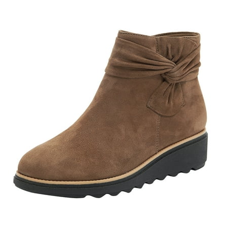 

Slope heel Boots for Women with Bow Tie Warm Short Casual Side Fashion Women s Wedge Zipper Boots Bowknot Heel Women s Boots Khaki