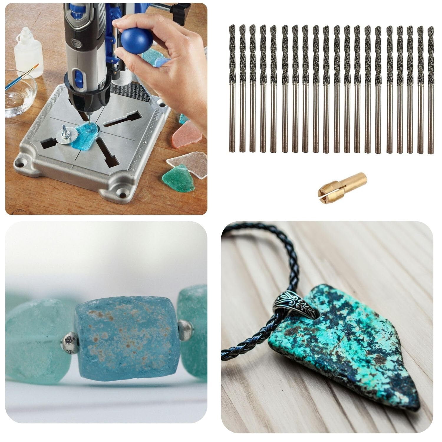 Diamond Drill Bit 2.5mm 20 Pieces Set Twist Tip Glass Drilling Making Jewelry Necklace Earrings Pendants Bracelets with Sea Shells Beach Rocks Ceramic Porcelain Gemstones
