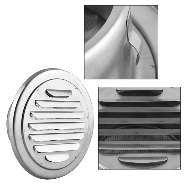 Grille d'aération d'aération ronde Hotte de ventilation Conduit d'aération  Évent d'évent en acier inoxydable avec maille anti-insectes, 100mm (1 Pcs)