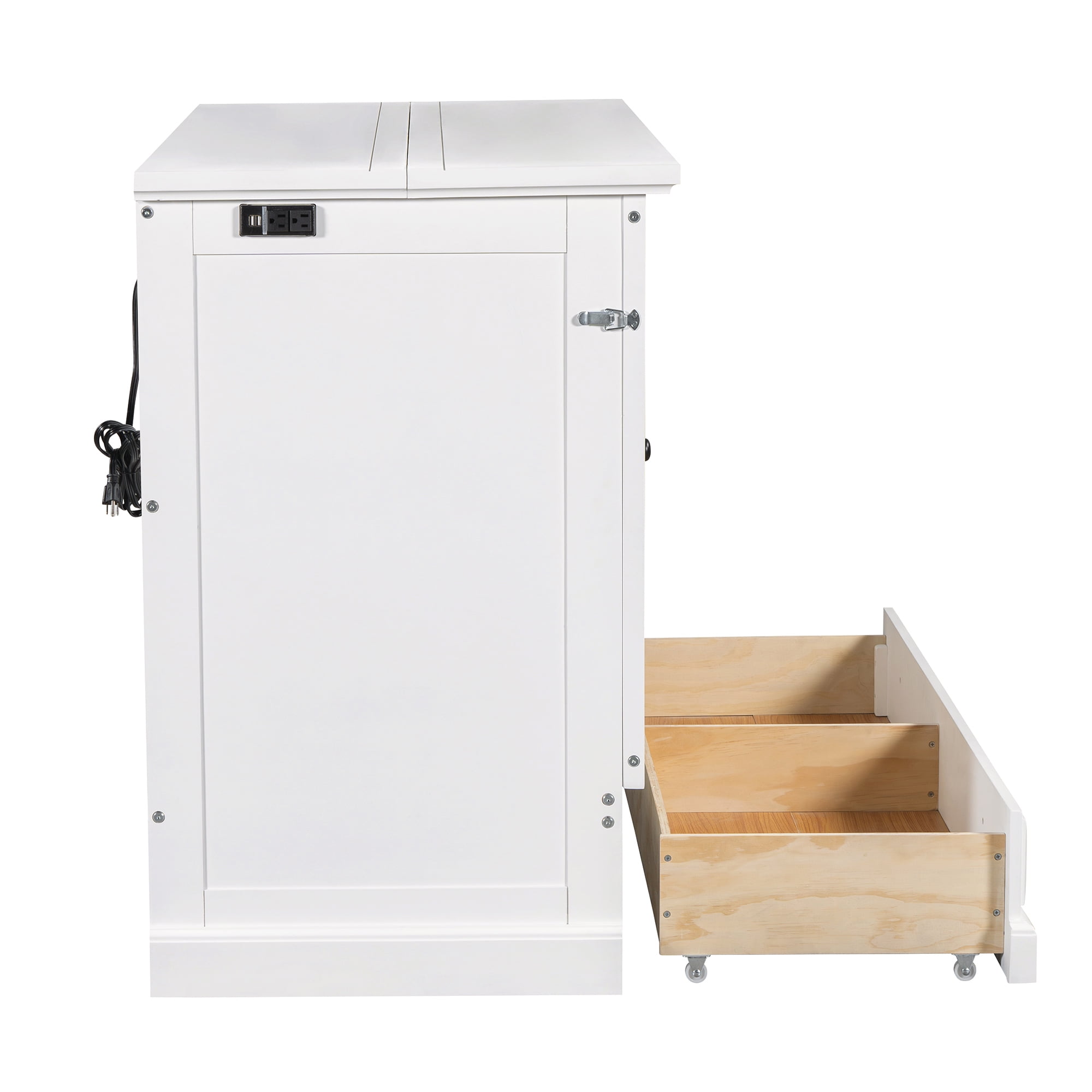 Euroco Wood Queen Murphy Bed with Drawers and USB Charging Station,Convertible for Adults,White