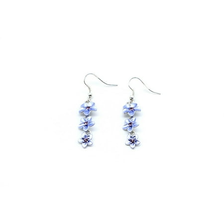 - Women's Fashion Metal Steel Hawaii 3 Hibiscus with CZ Earrings Dangle in Light Purple