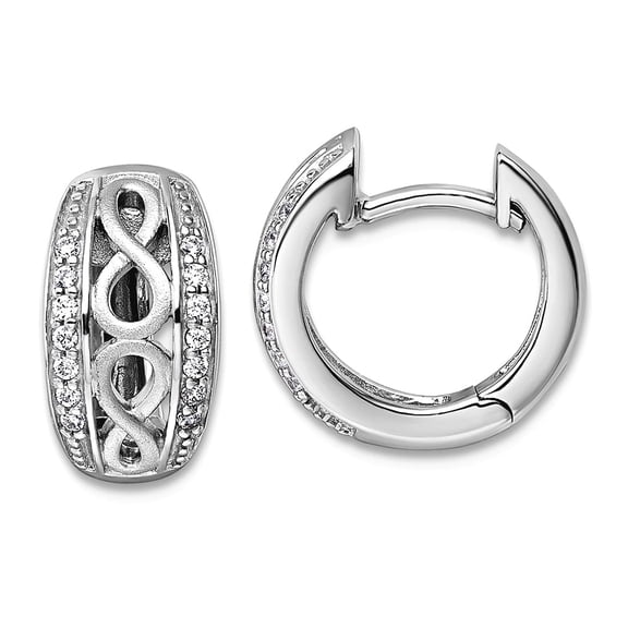 925 Sterling Silver Rhodium Plated Polished and Satin Cubic Zirconia Infinity Hinged Hoop Earrings 13.5x7.1mm Wide 1.8mm
