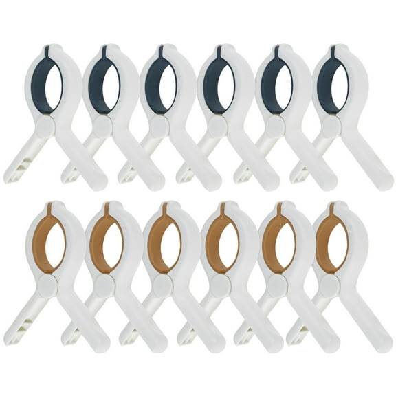 Extra Large Beach Towel Clips 12 Pack 3.74 Inch Towel Clips for Beach Chairs Cruise Heavy Duty Towel Holder Clips for Clothes Pool Boat 2 Colors Khaki and Blue