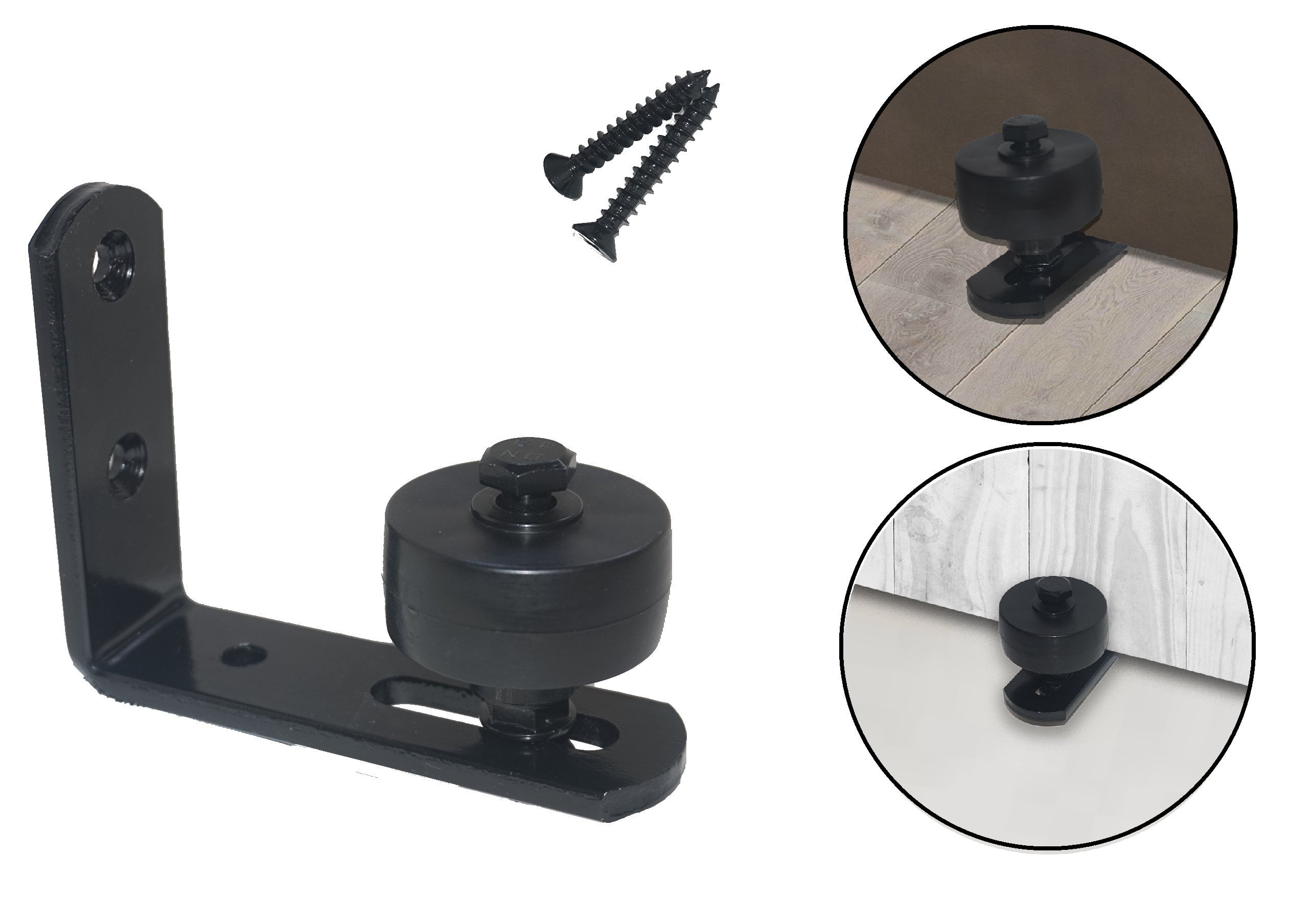 Barn Door Guide Stay Roller: Adjustable Bottom Wall Mount For Smooth And Quiet Sliding, With Full Installation ScrewsKit, Black And Discreet, Strong Steel, No Door Or Floor ScratchingAnd Damage
