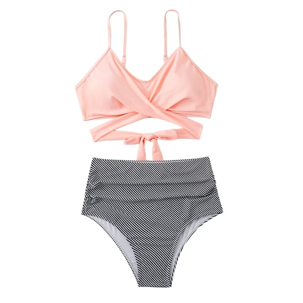Conjuntos De Bikini De Cintura Alta Conjuntos de bikini de cintura alta para mujer Traje de baño sexy de ropa de playa simple dividido (Rosa claro S) Ygjytge para Mujer Rosa claro T S
