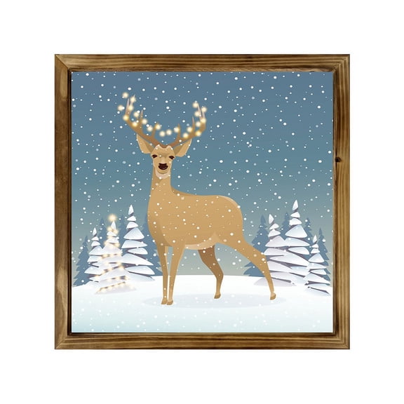 Eveokoki Farmhouse Wall Decor Signs For Christmas Decorations - Rustic 16” Wood Christmas Reindeer Picture Frame - Easy To Hang Indoor Holiday Decor For Your Home