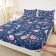 thumbnail image 3 of Homewish 3-Piece Flying Blue Butterflies Pink Floral Twin Sheet Sets for Teens Female Men, Dreamy Princess Microfiber Twin Fitted Flat Sheet Bedroom Decor, 3 of 7