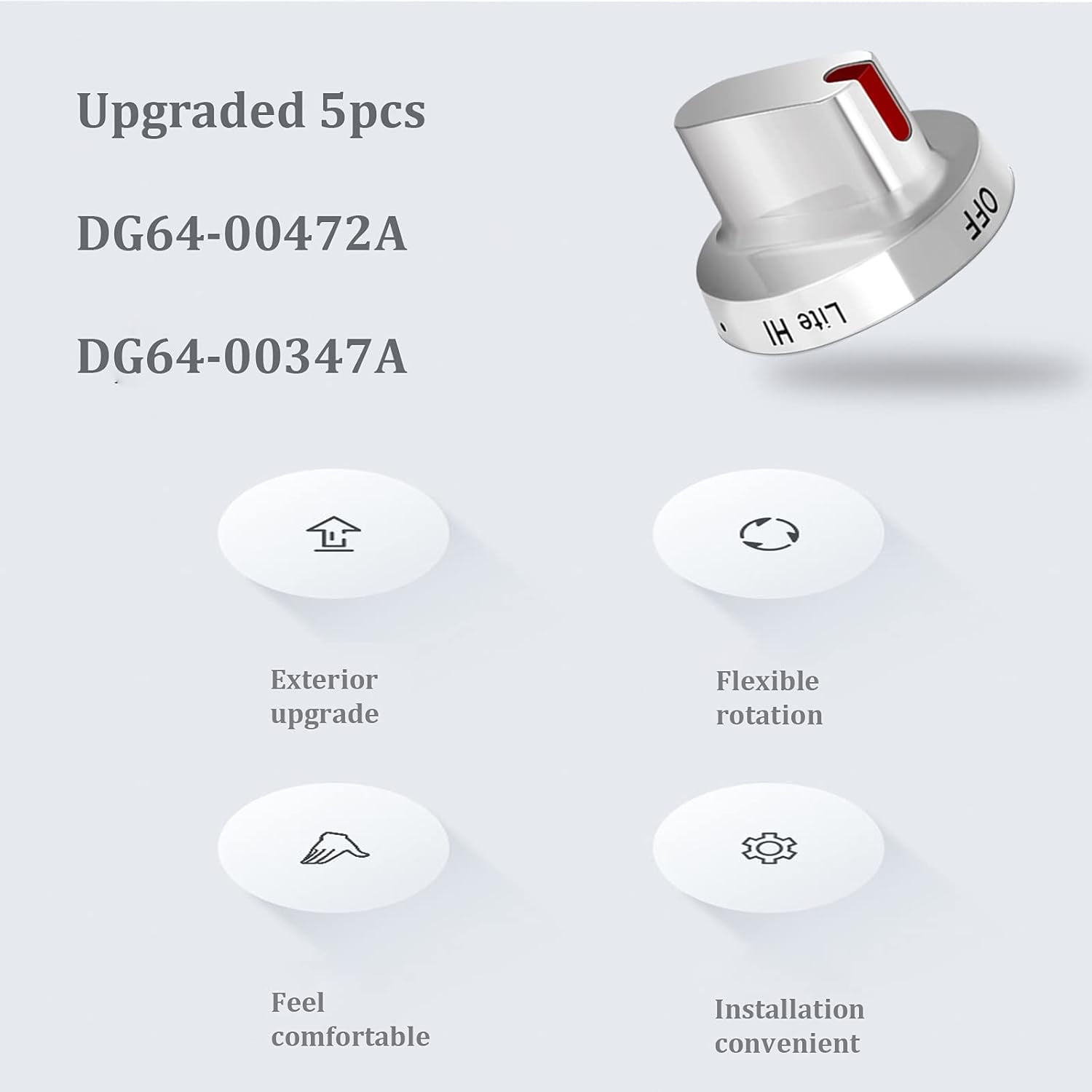 Upgraded 5pcs DG64-00472A / DG64-00347A Stove knobs Compatible with DG64-00473A,DG64-00347A,DG64-00347B Samsung Stove knob,Replaces FX710bgs,NX58F5500SS,FX510BGS,FX510BGS,NX58F5300SS