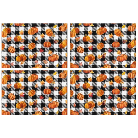 Fall Pumpkins and Leaves Buffalo Plaid Summer Placemats Table Placemats Set Of 4-Linen Kitchen Washable Placemats Table Mats 12"x18" Non-Slip Heat Resistant