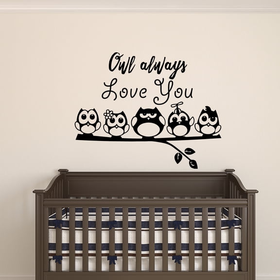 Owl Always Love You - Wall Art Decal - 23" x 29" Decoration Vinyl Sticker - Love Quote Vinyl Decal - Bedroom Wall Vinyl Sticker - Nursery Vinyl Wall Decals - Bedroom Wall Decal (Black)