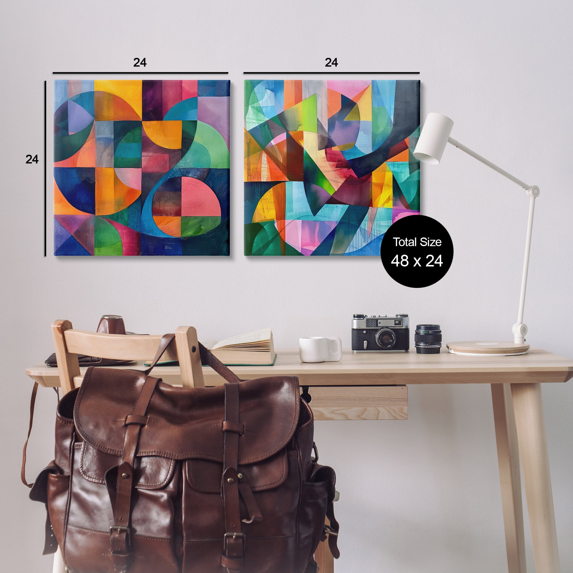Stupell Industries Eye Catching Abstract Shapes Abstract Painting Wrapped Canvas Art Print Wall Art, 24 x 24, Set of 2