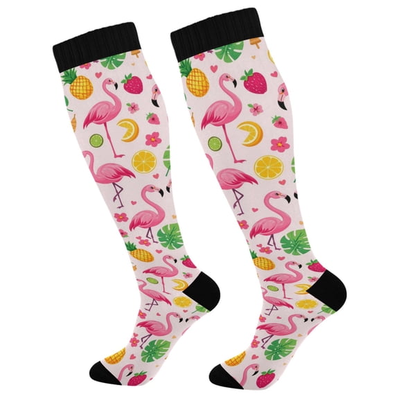 Unisex Knee High Socks, Flamingo-pink Printed Socks, Long Running Socks for Men & Women (1 Pair)
