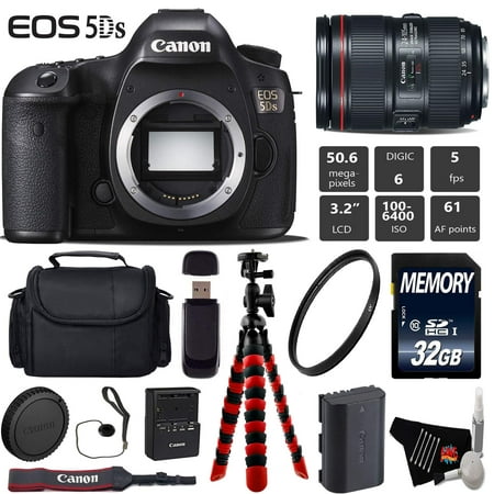 Canon EOS 5DS DSLR Camera with 24-105mm f/4L II Lens + Wireless Remote + UV Protection Filter + Case + Wrist Strap + Tripod + Card Reader - Intl Model