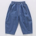 thumbnail image 2 of Huanglei Boys Soft Denim Jeans Casual Loose Fit Long Pants For Toddler Kids Summer Daily Wear ，Wide Leg Denim Pants /Size 4-5 Years(Dark Blue), 2 of 4