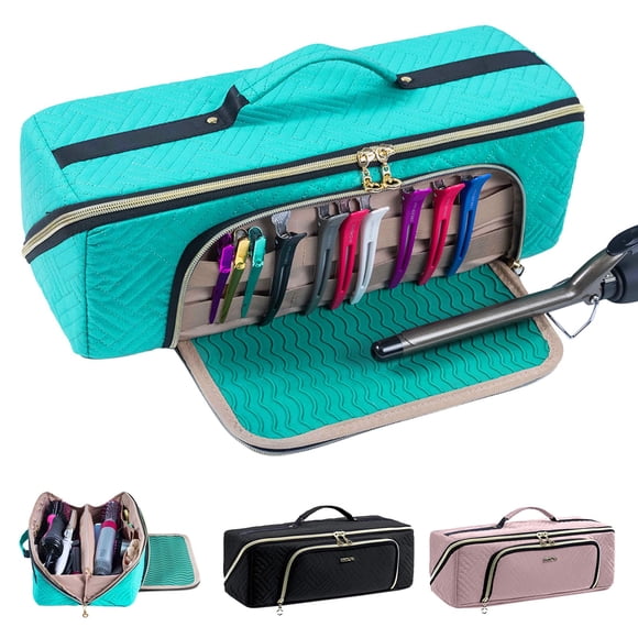 Bolsa de viaje ELCUPA, organizador grande 2 en 1 de herramientas para el cabello con alfombrilla térmica