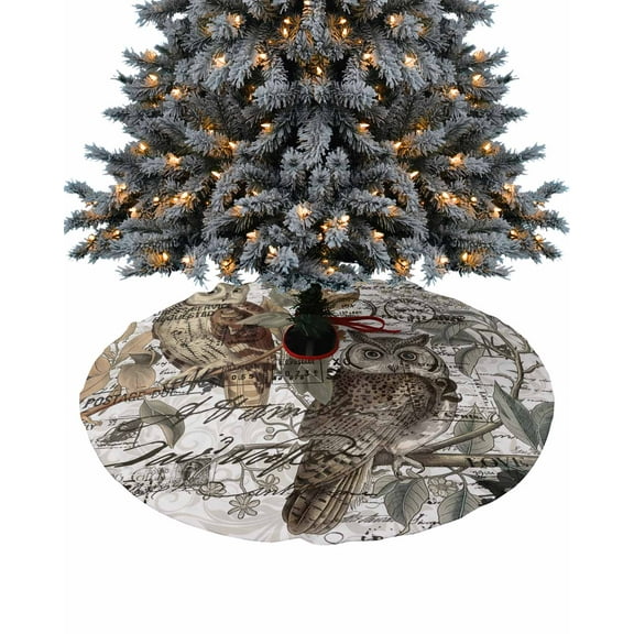 Country Owl Christmas Tree Skirt 48 Inches Large Christmas Skirt Tree, Farmhouse Sping Floral Botanical Postmark Tree Skirt Christmas Decorations for Fireplace Party Holidays Indoor Outdoor