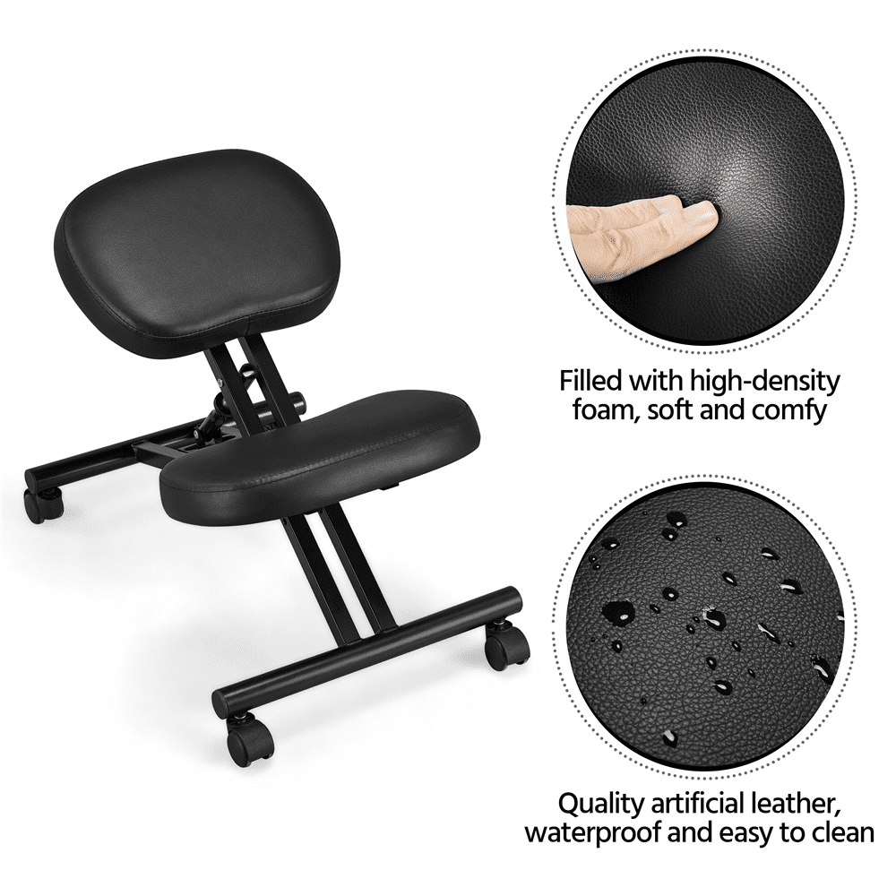Alden Design Adjustable Ergonomic Kneeling Office Chair Posture Corrective Angled Seat, Black