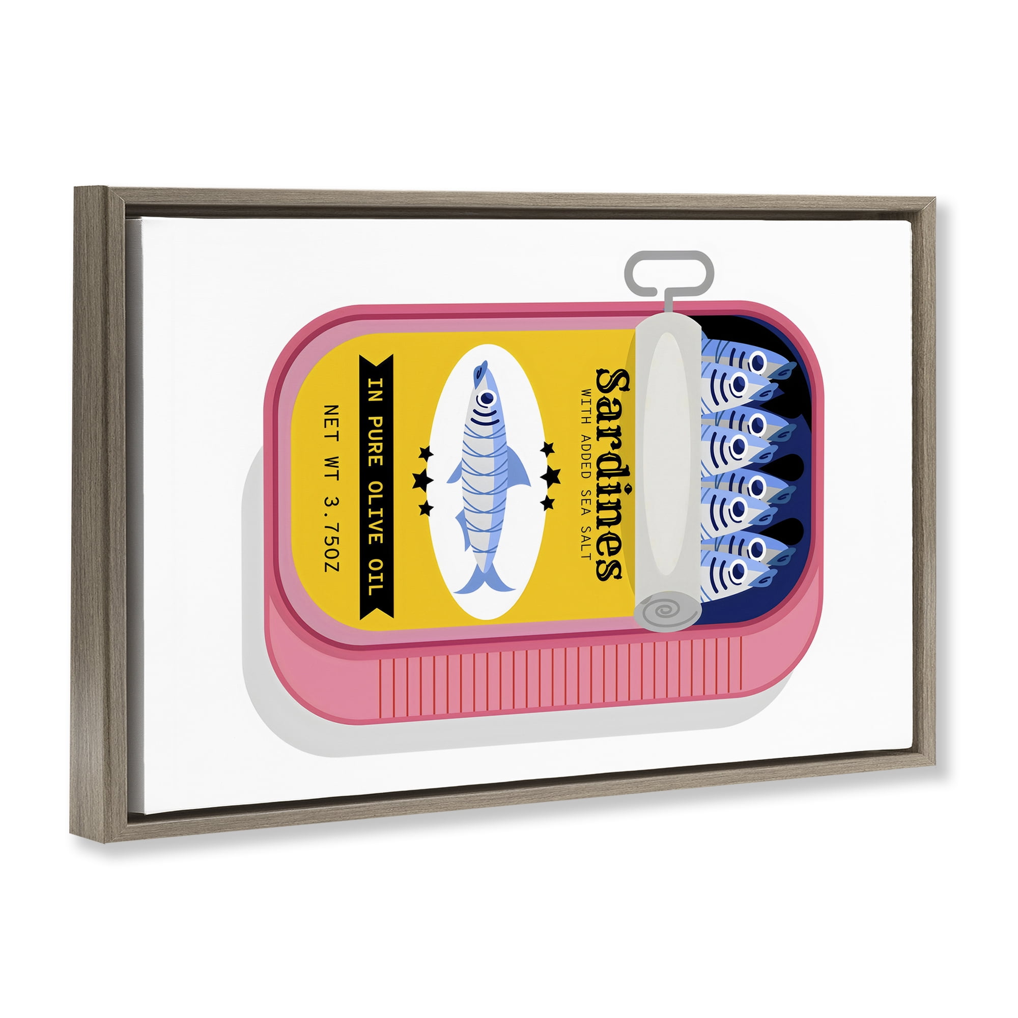 Stupell Industries Retro Can of Sardines Brown Framed Floater Canvas Wall Art, design by Creative Studio