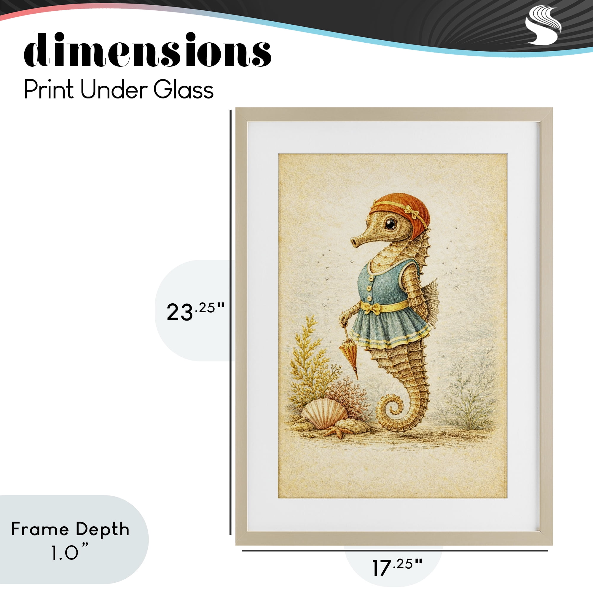 Stupell Industries Maritime Bathing Society Seahorse Birch Framed Print Under Glass, design by Grotto Studios